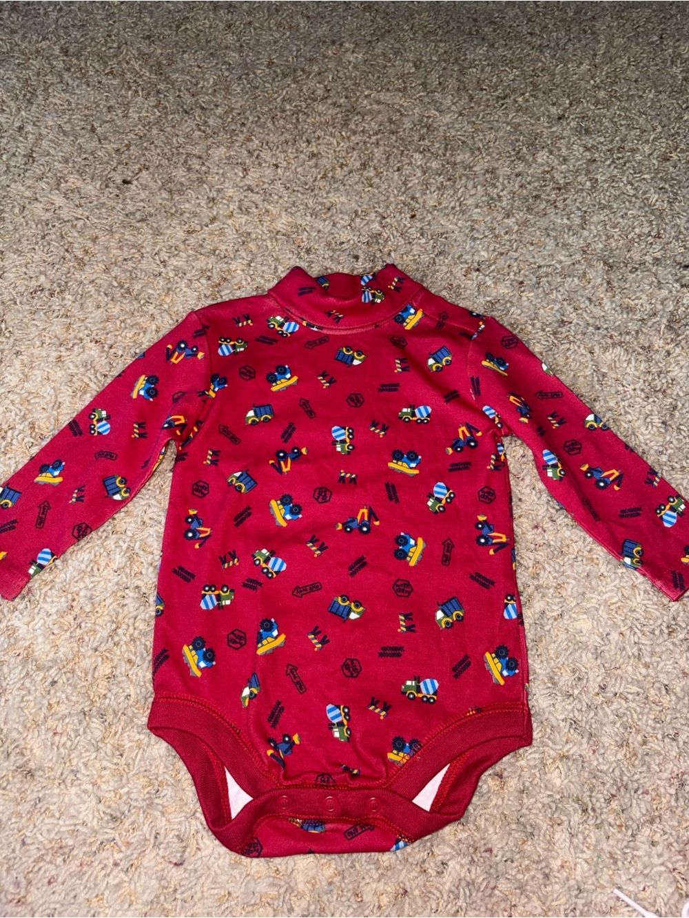 Toughskins Red Long-Sleeve Onesie with Toy Truck Print
